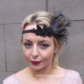 Black Feather Headpiece 1920s Headband Flapper Fascinator Vtg Great Gatsby Hair Band
